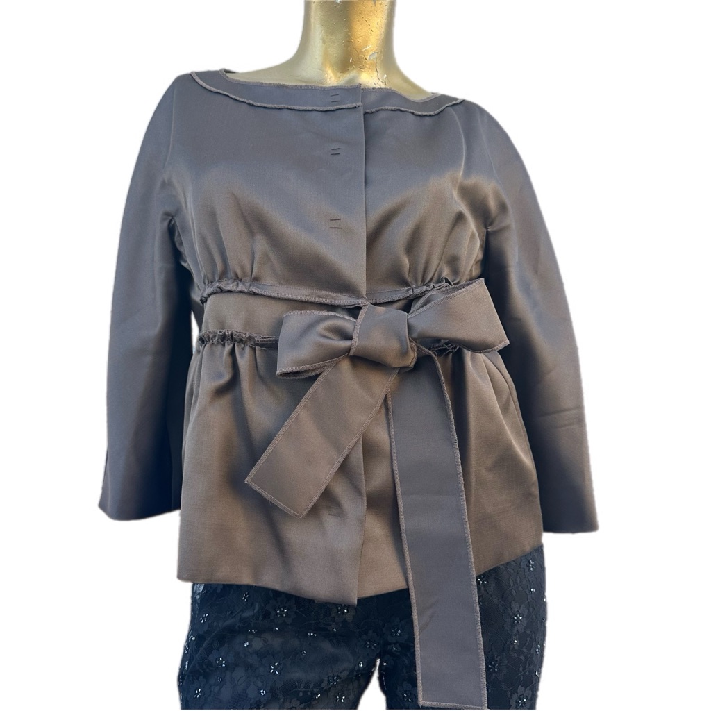 Philosophy Di Alberta Ferretti Silk Wool Bow Waist Jacket Eu 44 Us 8, Brown